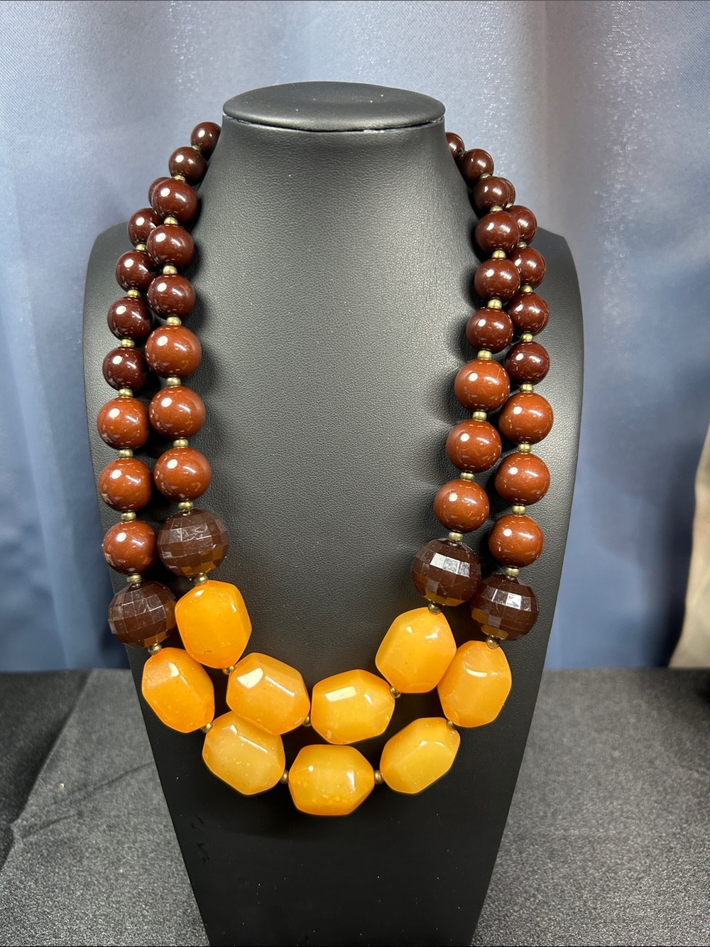 Bold Two-Tone Beaded Statement Necklace - Brown & Honey Yellow